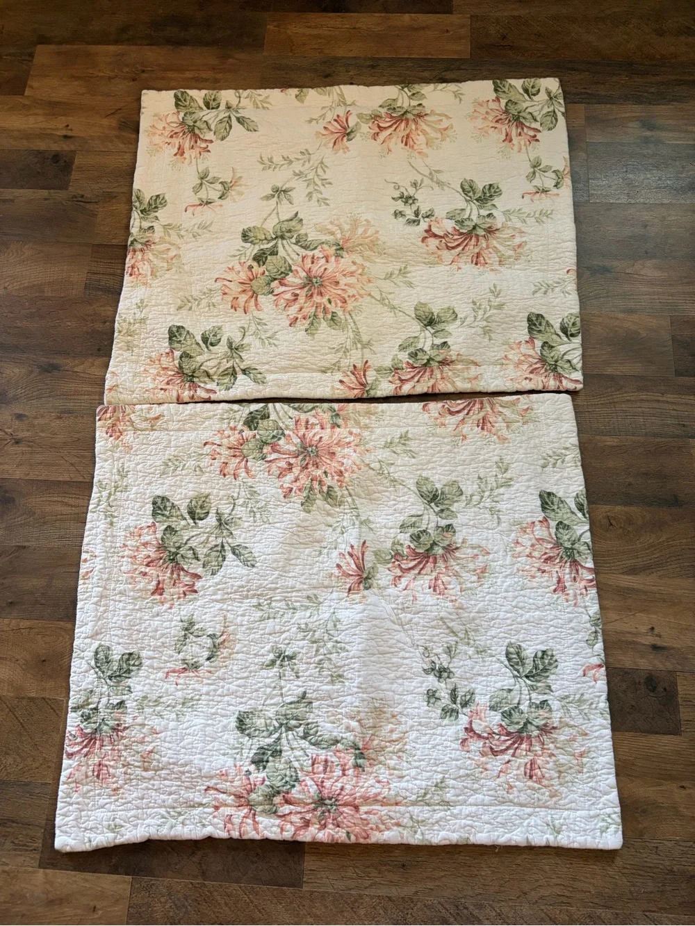 Laura Ashley Floral Quilted Pillow Shams in Cream Green Peach Standard